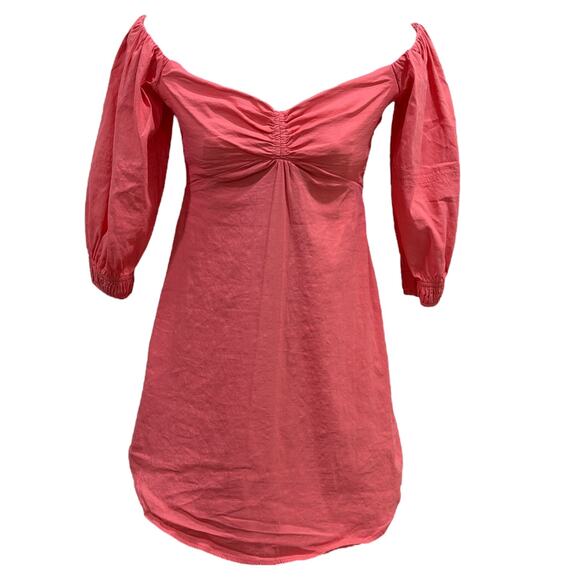 A.L.C. Mila Pink Linen Blend Off the Shoulder Mini Dress - Picture 2 of 8